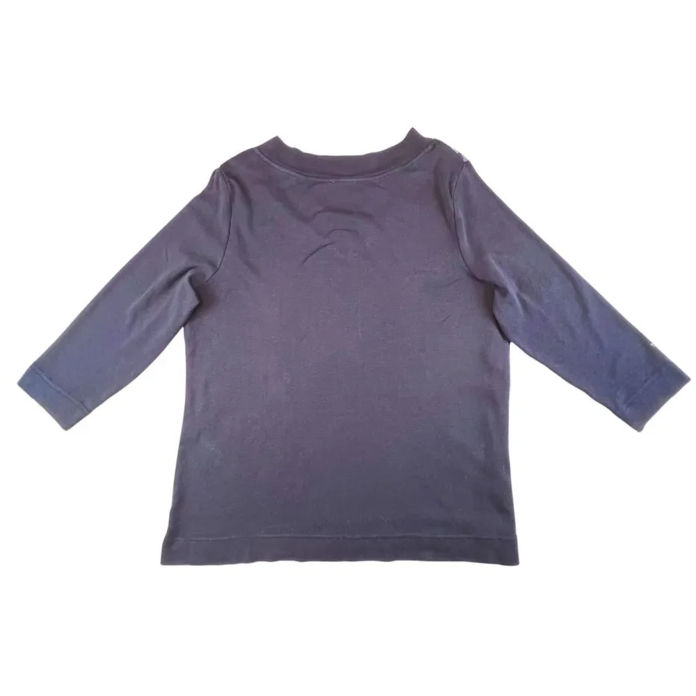 Chicos Top 2 Large Midnight Blue Artisan Floral V Neck Resort Wear Chic Blouse - Picture 6 of 9